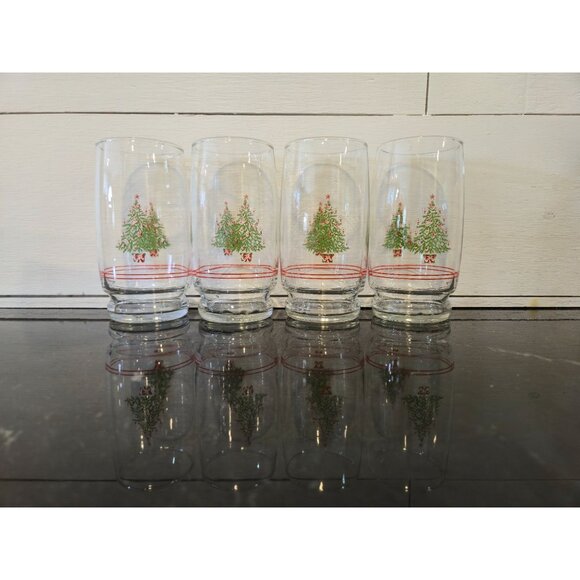 Vintage JCPenney Christmas Tree Glasses Set 4 Holiday drinkware  NOS - Picture 4 of 14